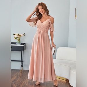 Split Thigh Cold Shoulder Chiffon Dress